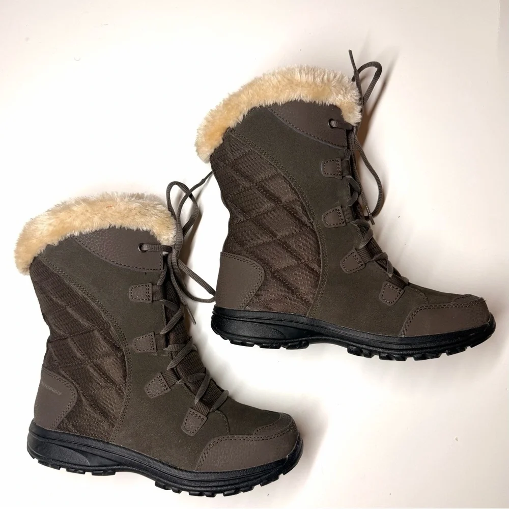 Columbia Women's Ice Maiden II Boots Waterproof Lace Up Brown Leather Size- 7